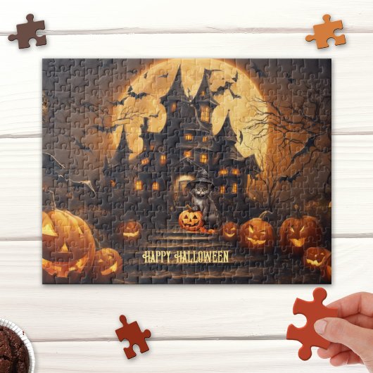 Black Cat Happy Halloween spookhuis puzzel Legpuzzel