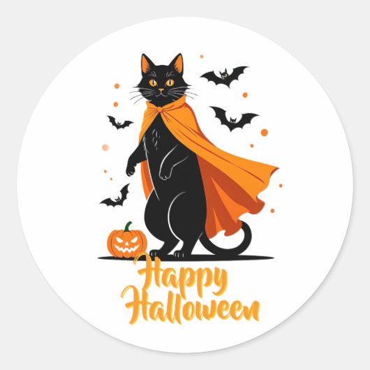 Black Cat Happy Halloween Sticker (Voorkant)