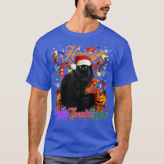 Black Cat Happy Hanksmas Halloween Thanksgiv T-shirt