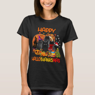 Black Cat Happy Hanksmas Halloween Thanksgiv T-shirt