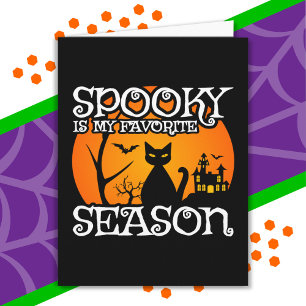 Black Cat Haunted Spooky Seizoen Happy Halloween Kaart