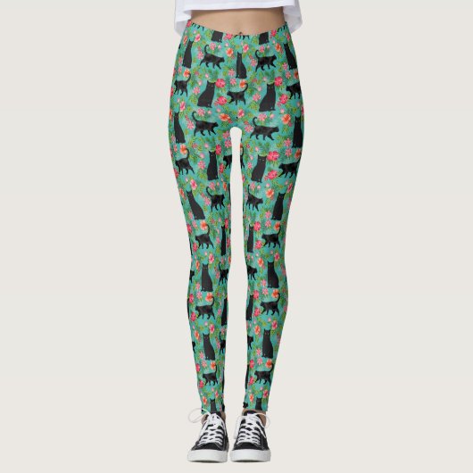 Black Cat Hawaiian print leggings (Voorkant)