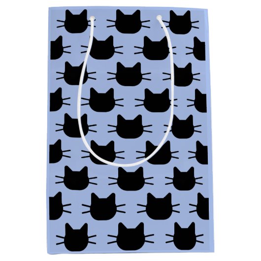 Black Cat Head Silhouette Herhaal Pattern Gift Bag Medium Cadeauzakje (Voorkant)