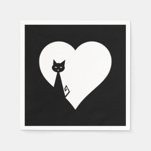 Black Cat Heart Napkins Servet
