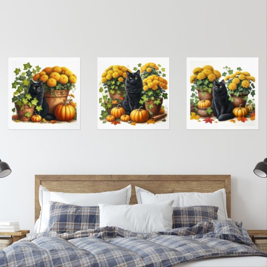 Black Cat Herfst Seizoen Bloemen Pompoenen Muurkunst Sets (Slaapkamer)