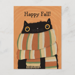 Black Cat Herfst Seizoen Gelukkig Halloween Briefkaart
