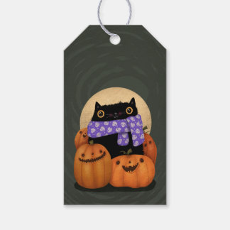 Black Cat Herfst Seizoen Gelukkig Halloween Cadeaulabel