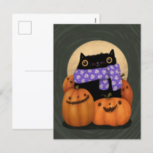 Black Cat Herfst Seizoen Gelukkig Halloween Feestdagenkaart