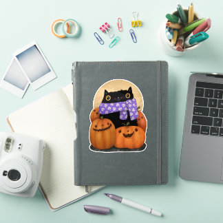Black Cat Herfst Seizoen Gelukkig Halloween Sticker