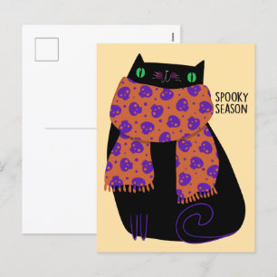 Black Cat Herfst Seizoen Halloween Spooky Schattig Feestdagenkaart