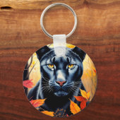 Black Cat herfstbladeren schilderen Sleutelhanger (Voorkant)
