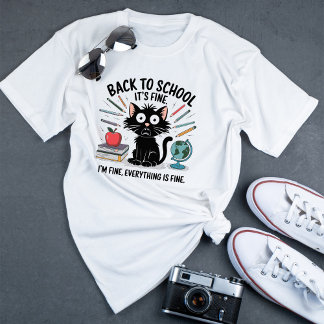 Black Cat Het is prima Ik ben goed Terug naar scho T-shirt