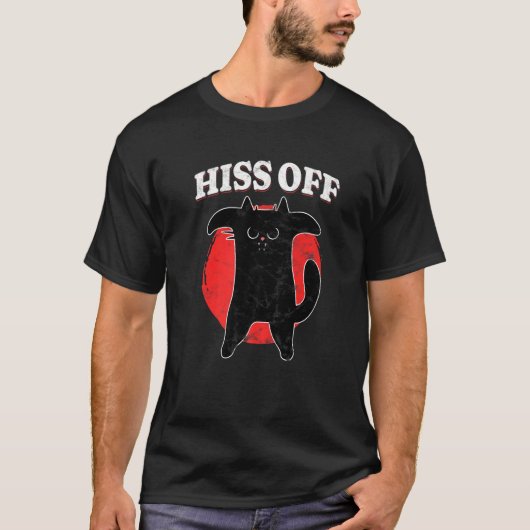 Black Cat Hiss Off Meow T-shirt (Voorkant)