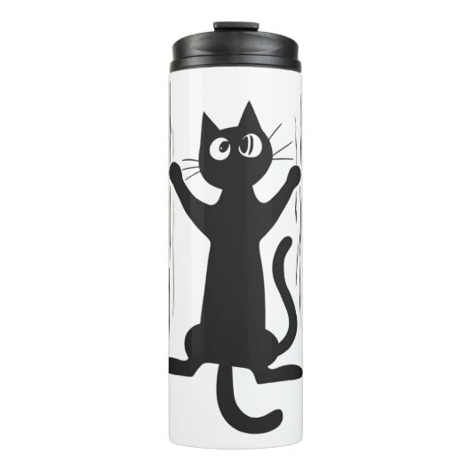 Black Cat Holding aan Thermosbeker (Voorkant)