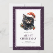 Black Cat Holly Berries Snow Joyeux Noël Carte (Devant)