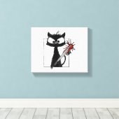 Black Cat Honkbal Horror Halloween Canvas Afdruk (Insitu (Houten vloer))