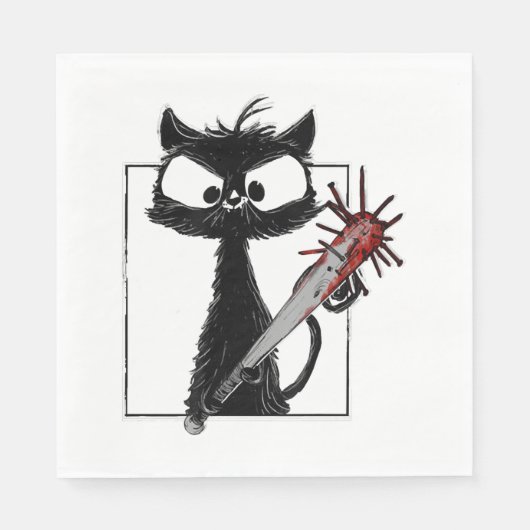 Black Cat Honkbal Horror Halloween Servet (Voorkant)