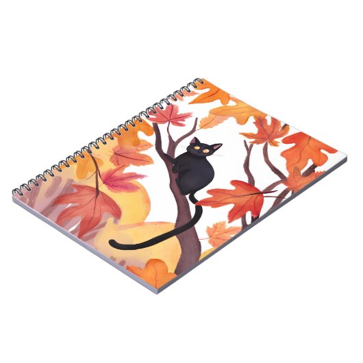 Black Cat in a Tree | Fall Autumn Spooky Cute Notitieboek (Linkerzijde)