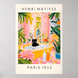 Black Cat in Bathtub Print Matisse Style Bathroom