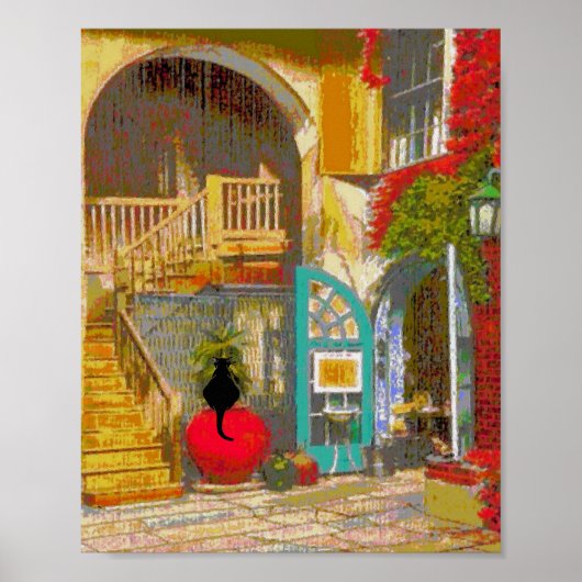 Black Cat in Court Yard Poster (Voorkant)