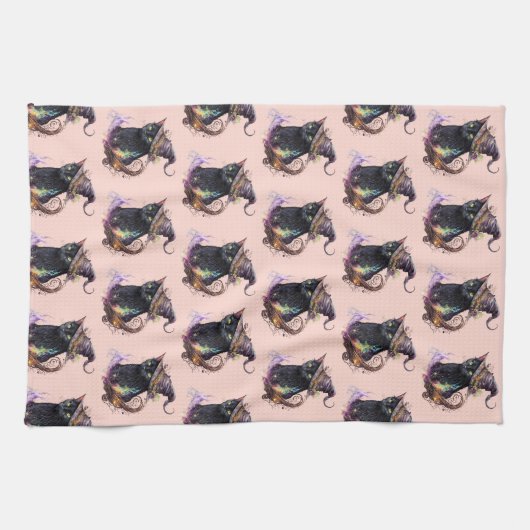 Black Cat in een heks Pet Sinaasappel Halloween Theedoek (Horizontaal)