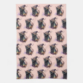 Black Cat in een heks Pet Sinaasappel Halloween Theedoek (Verticaal)