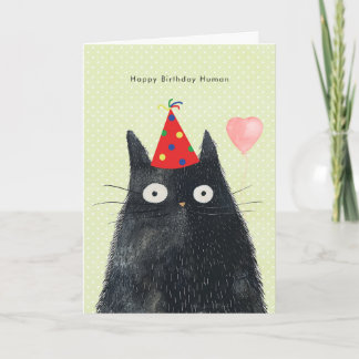 black cat in party hat funny birthday card kaart