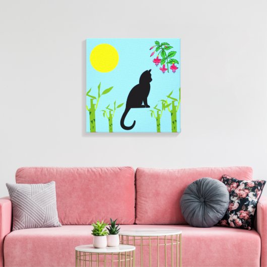 Black Cat in the Sunlit Garden Canvas Print (Insitu (Woonkamer))