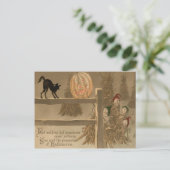 Black Cat Jack O Lantaarn Pompoen Haystack Briefkaart (Staand voorkant)