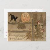 Black Cat Jack O Lantaarn Pompoen Haystack Briefkaart (Voorkant / Achterkant)
