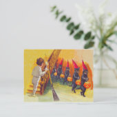 Black Cat Jack O Lanter pompoenbezem Briefkaart (Staand voorkant)