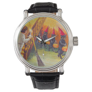 Black Cat Jack O Lanter pompoenbezem Horloge