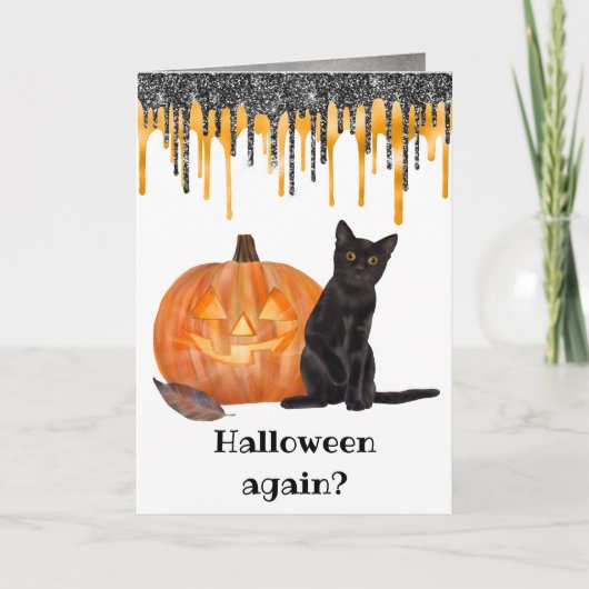 Black Cat Jack o' Lantern Halloween Card Kaart (Voorkant)