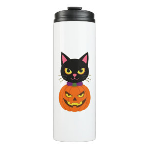 Black Cat & Jack-O'-Lantern Halloween Spooky Thermosbeker