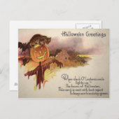 Black Cat Jack O' Lantern Pumpkin Bat Owl Briefkaart (Voorkant / Achterkant)