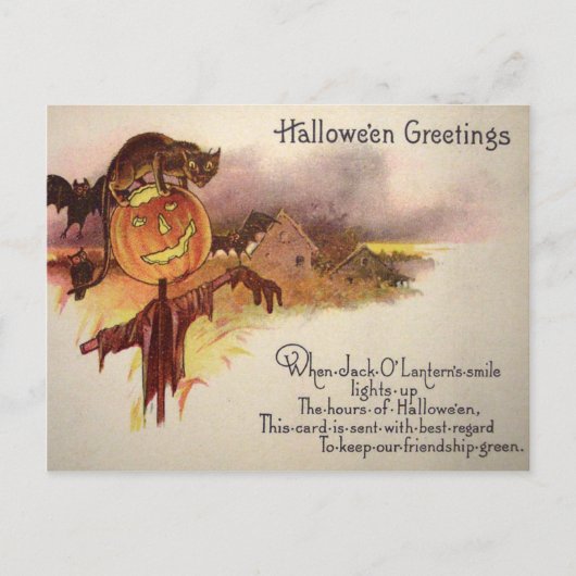 Black Cat Jack O' Lantern Pumpkin Bat Owl Briefkaart (Voorkant)