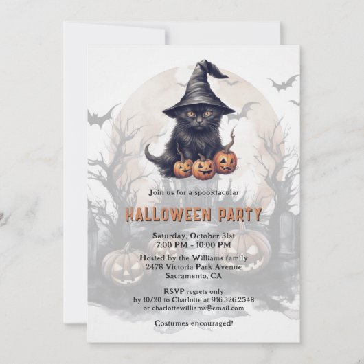 Black Cat Jack-O-Lanterns Halloween Party Kaart (Voorkant)
