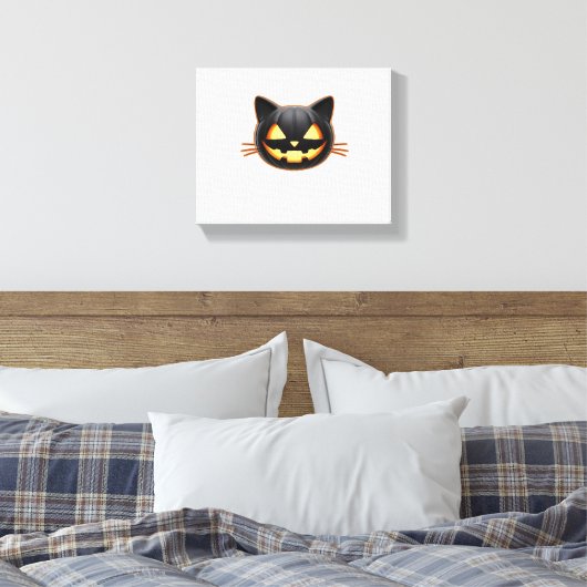 Black Cat Jack o'Lantern Emoji Classic T-shirt Canvas Afdruk (Insitu (Slaapkamer))