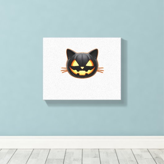 Black Cat Jack o'Lantern Emoji Classic T-shirt Canvas Afdruk (Insitu (Houten vloer))