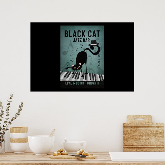 Black Cat Jazz Bar Funny Black Cat Playing Piano Poster (Keuken)