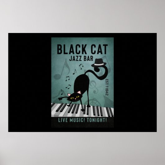 Black Cat Jazz Bar Funny Black Cat Playing Piano Poster (Voorkant)