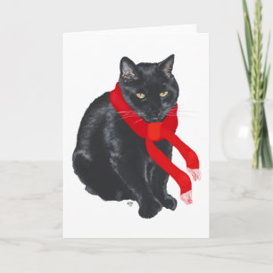Black Cat Keeping Warm met Kerstmis Feestdagen Kaart