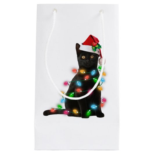 Black Cat kerst lichthemd grappig kattenliefhebber Klein Cadeauzakje (Voorkant)
