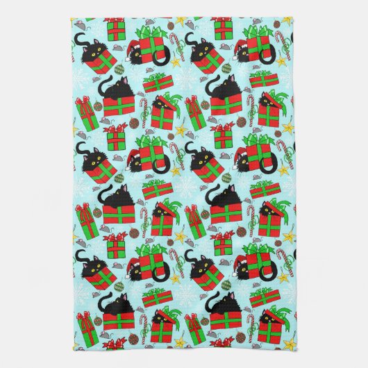 Black Cat kerstcadeaus Theedoek (Verticaal)