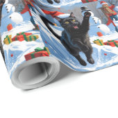 Black Cat Kerstfeest Sneeuwscène Cadeaupapier (Rol Hoek)