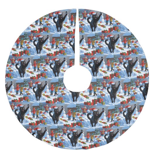 Black Cat Kerstfeest Sneeuwscène Kerstboom Rok (Voorkant)