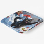 Black Cat Kerstfeest Sneeuwscène Papieren Bordje (Gebogen)