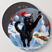 Black Cat Kerstfeest Sneeuwscène Ronde Button 6,0 Cm (Voorkant /achterkant)