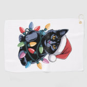 Black Cat-kerstlampjes Funny Cat Lover Golfhanddoek (Horizontaal)