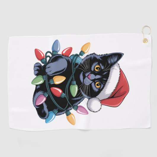 Black Cat-kerstlampjes Funny Cat Lover Golfhanddoek (Horizontaal)